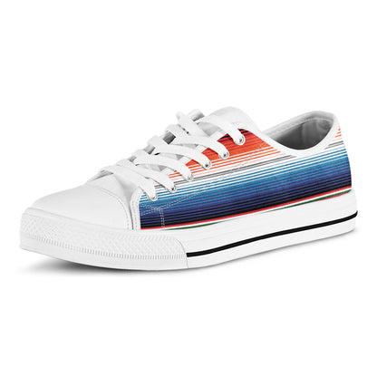 Vintage Mexican Serape Pattern Print White Low Top Shoes