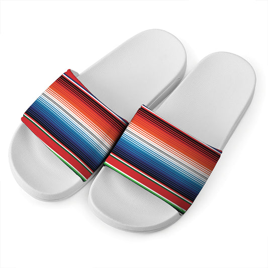 Vintage Mexican Serape Pattern Print White Slide Sandals