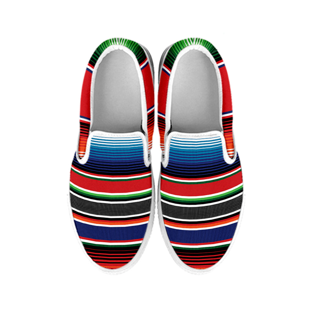 Vintage Mexican Serape Pattern Print White Slip On Shoes
