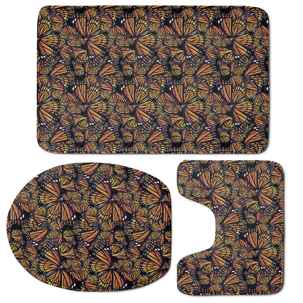 Vintage Monarch Butterfly Pattern Print 3 Piece Bath Mat Set