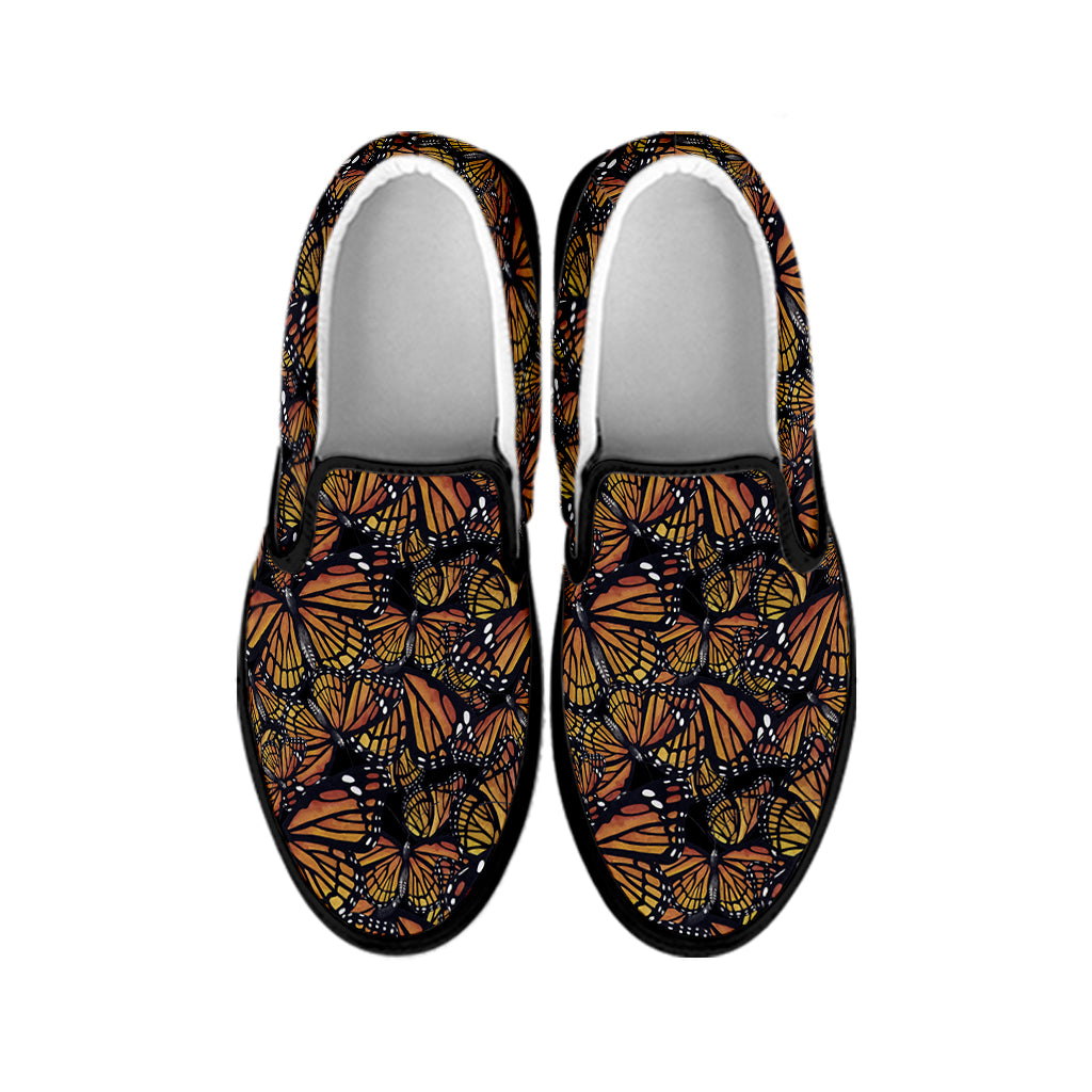 Vintage Monarch Butterfly Pattern Print Black Slip On Shoes