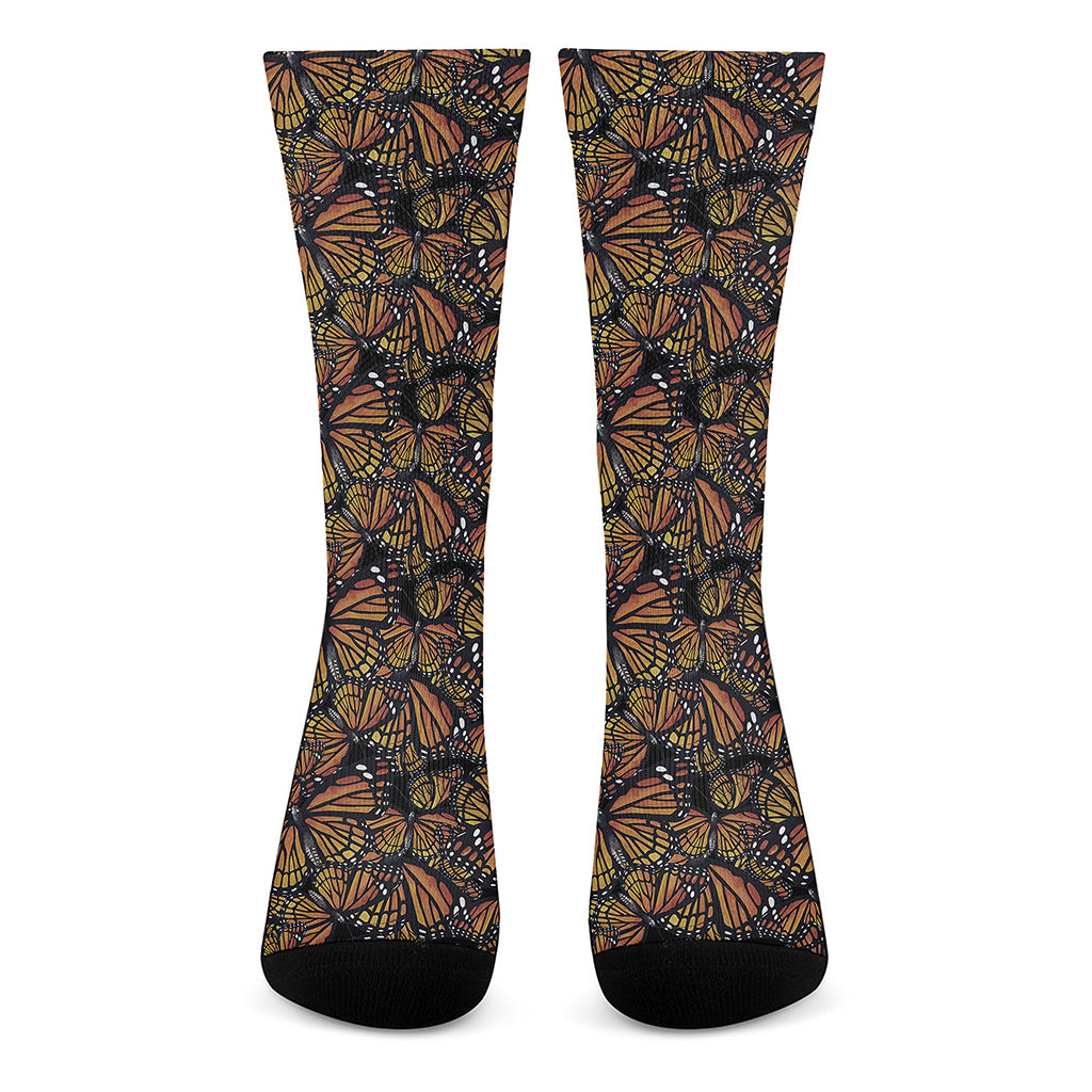 Vintage Monarch Butterfly Pattern Print Crew Socks