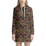 Vintage Monarch Butterfly Pattern Print Hoodie Dress