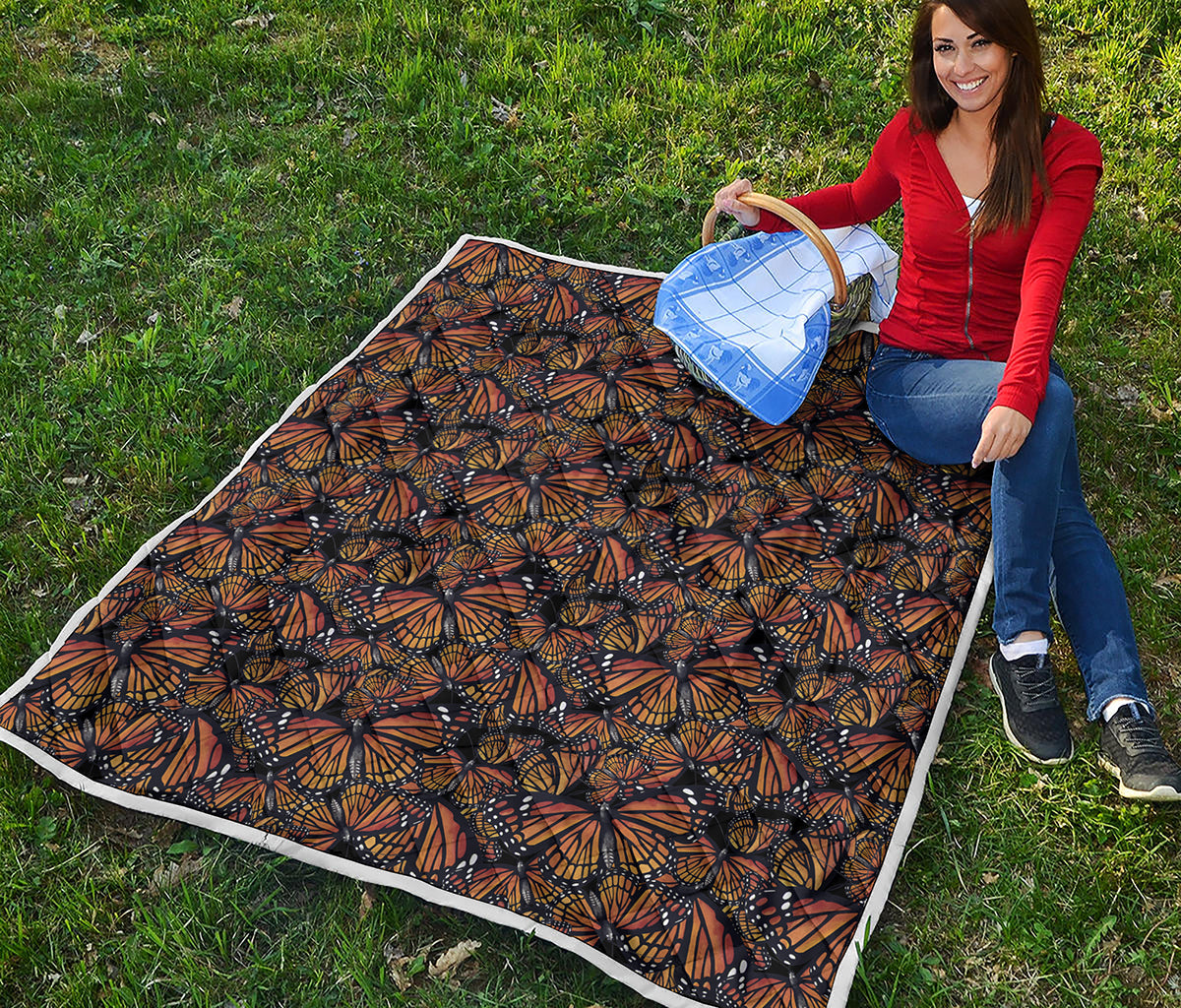 Vintage Monarch Butterfly Pattern Print Quilt