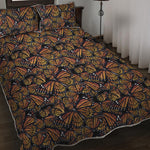 Vintage Monarch Butterfly Pattern Print Quilt Bed Set