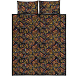 Vintage Monarch Butterfly Pattern Print Quilt Bed Set