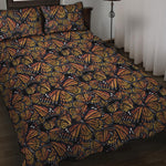 Vintage Monarch Butterfly Pattern Print Quilt Bed Set
