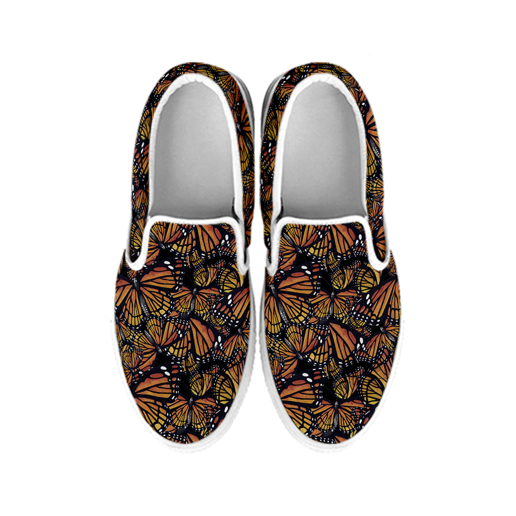 Vintage Monarch Butterfly Pattern Print White Slip On Shoes