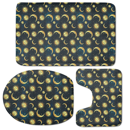Vintage Moon And Sun Pattern Print 3 Piece Bath Mat Set