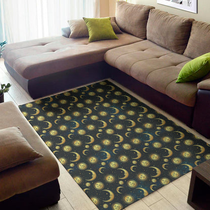 Vintage Moon And Sun Pattern Print Area Rug
