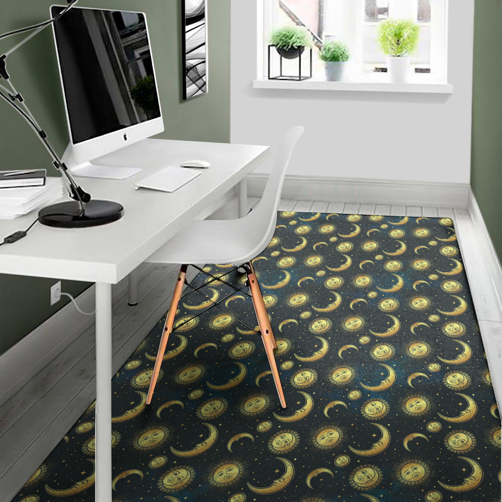 Vintage Moon And Sun Pattern Print Area Rug