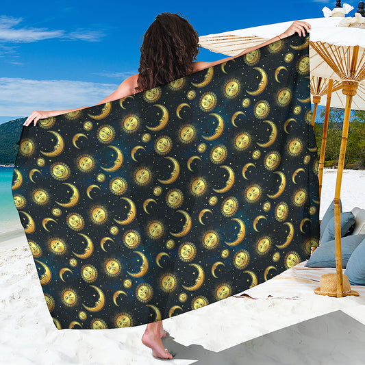 Vintage Moon And Sun Pattern Print Beach Sarong Wrap