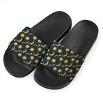 Vintage Moon And Sun Pattern Print Black Slide Sandals
