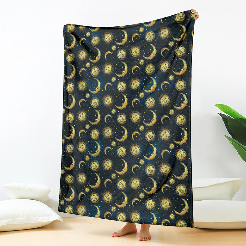 Vintage Moon And Sun Pattern Print Blanket