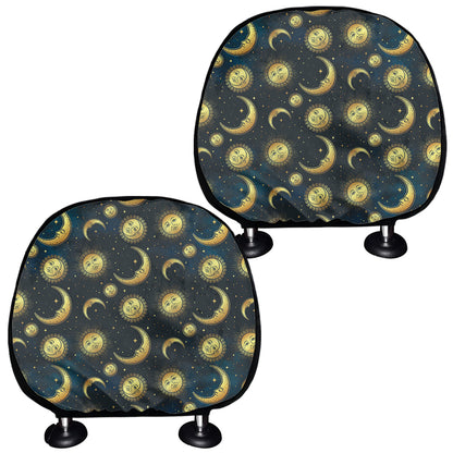 Vintage Moon And Sun Pattern Print Car Headrest Covers