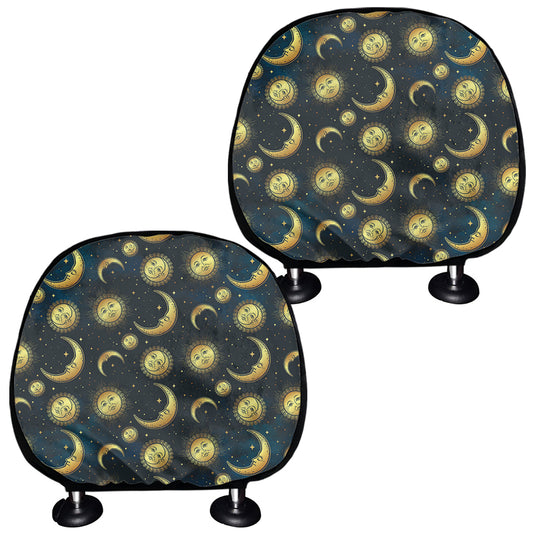 Vintage Moon And Sun Pattern Print Car Headrest Covers