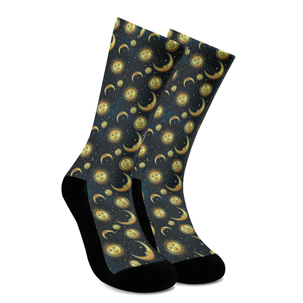 Vintage Moon And Sun Pattern Print Crew Socks