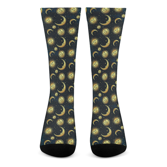 Vintage Moon And Sun Pattern Print Crew Socks
