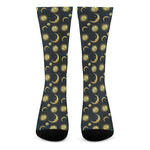 Vintage Moon And Sun Pattern Print Crew Socks