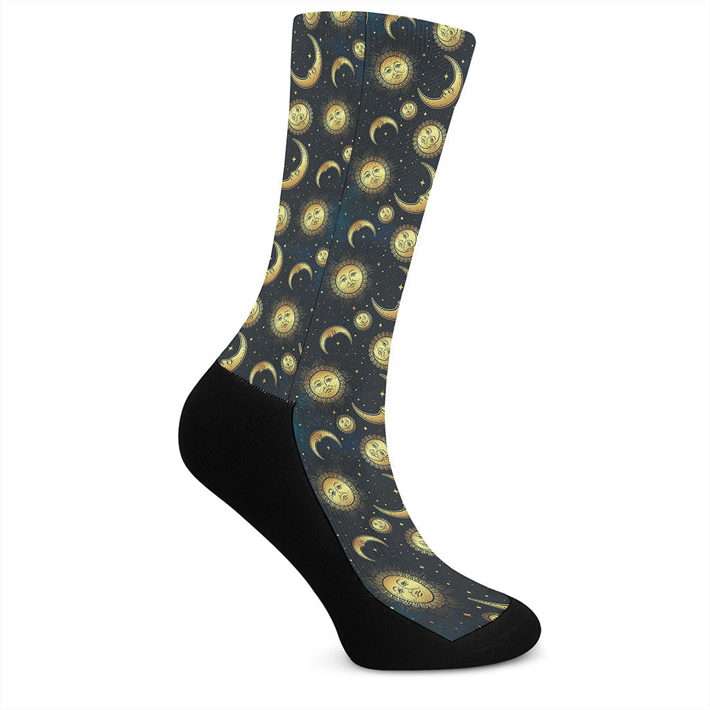 Vintage Moon And Sun Pattern Print Crew Socks