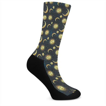 Vintage Moon And Sun Pattern Print Crew Socks