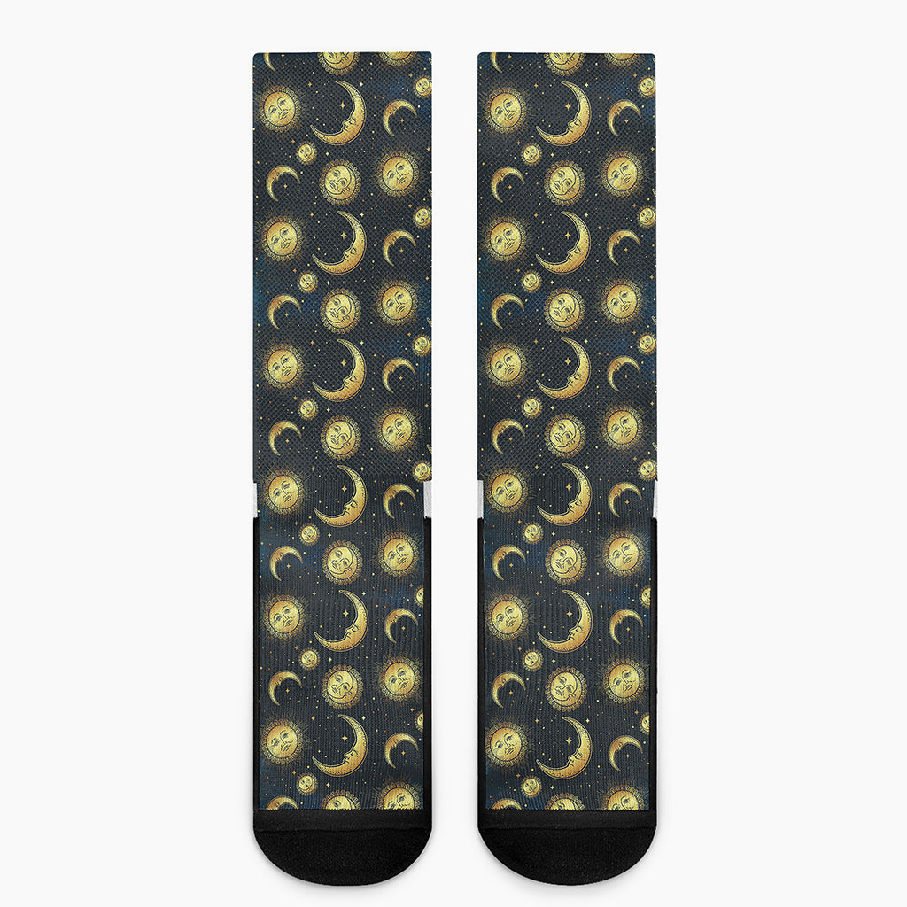 Vintage Moon And Sun Pattern Print Crew Socks