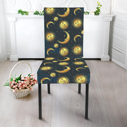 Vintage Moon And Sun Pattern Print Dining Chair Slipcover