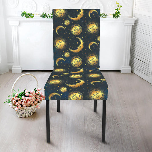 Vintage Moon And Sun Pattern Print Dining Chair Slipcover
