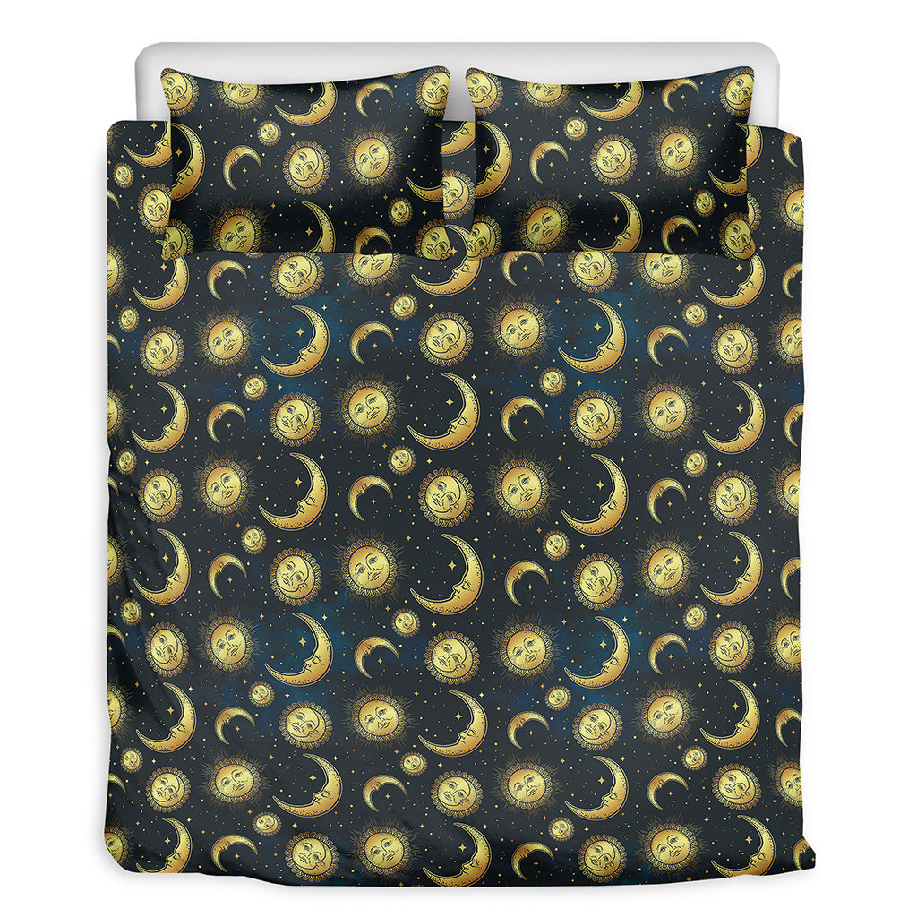 Vintage Moon And Sun Pattern Print Duvet Cover Bedding Set