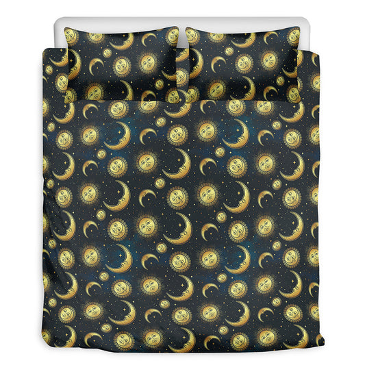 Vintage Moon And Sun Pattern Print Duvet Cover Bedding Set