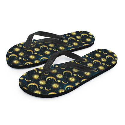 Vintage Moon And Sun Pattern Print Flip Flops
