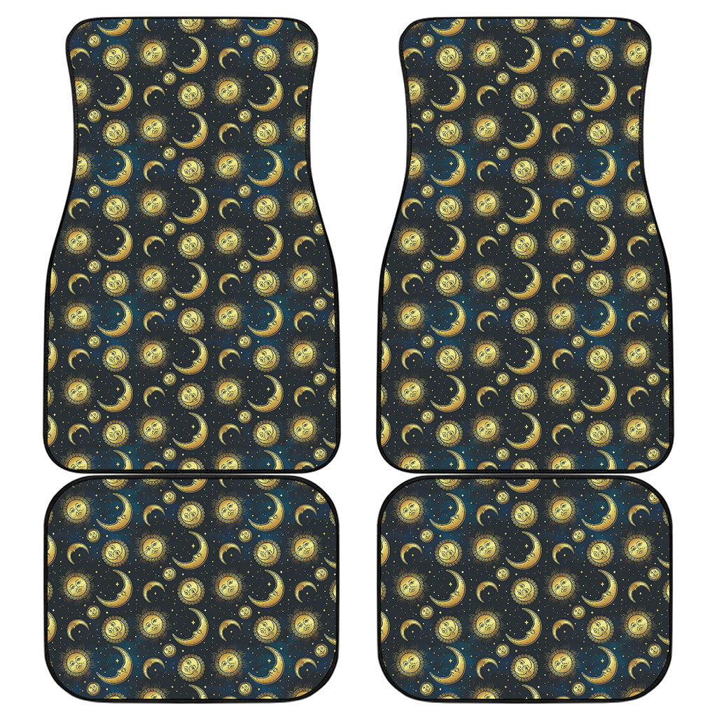 Vintage Moon And Sun Pattern Print Front and Back Car Floor Mats