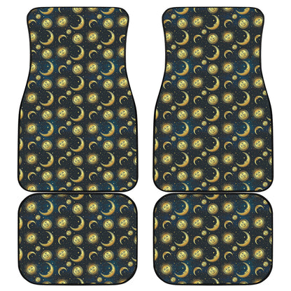 Vintage Moon And Sun Pattern Print Front and Back Car Floor Mats