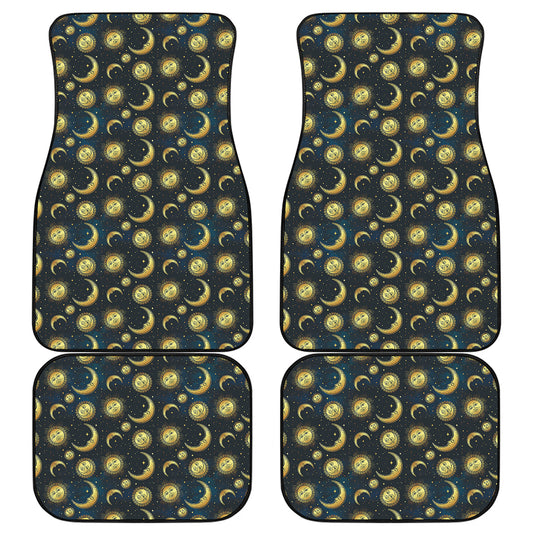 Vintage Moon And Sun Pattern Print Front and Back Car Floor Mats