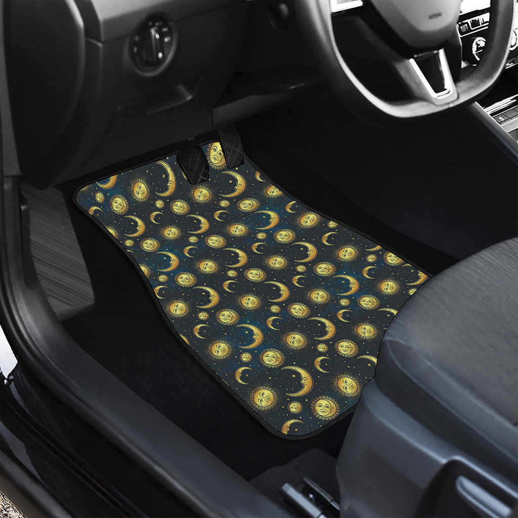 Vintage Moon And Sun Pattern Print Front and Back Car Floor Mats