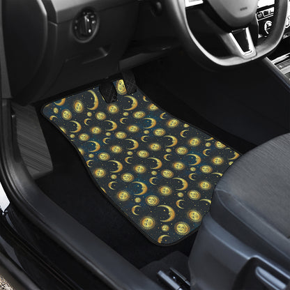 Vintage Moon And Sun Pattern Print Front and Back Car Floor Mats