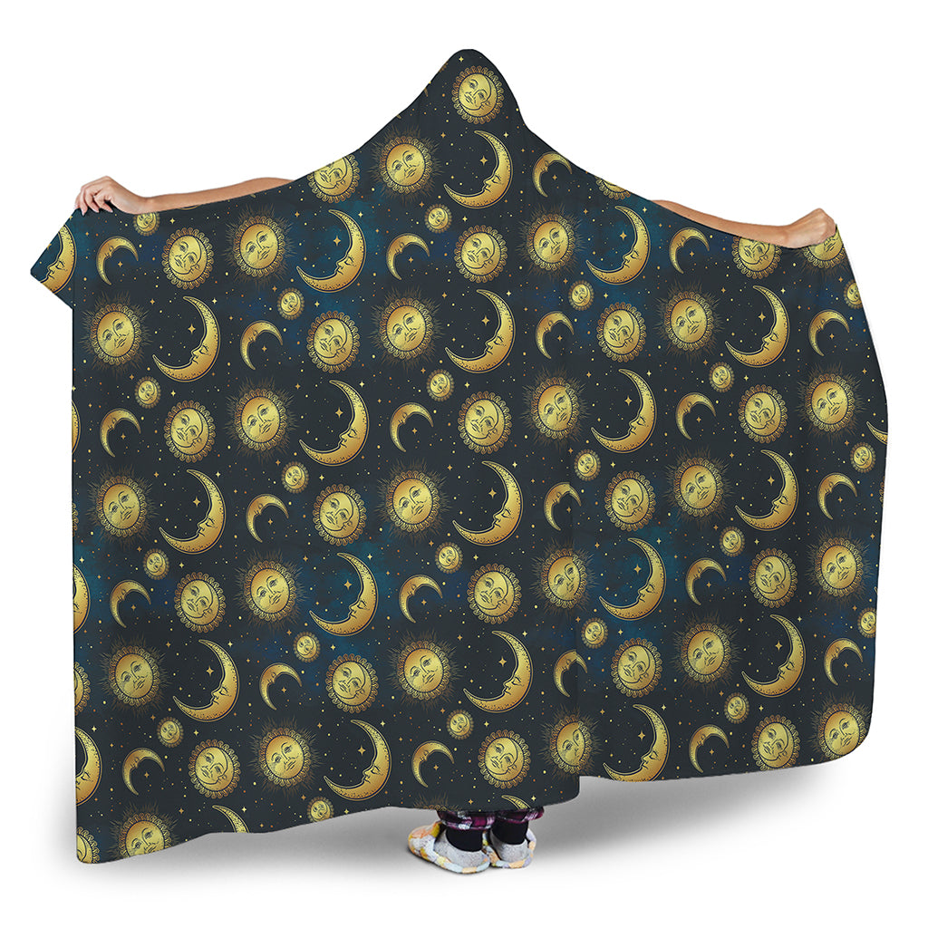 Vintage Moon And Sun Pattern Print Hooded Blanket