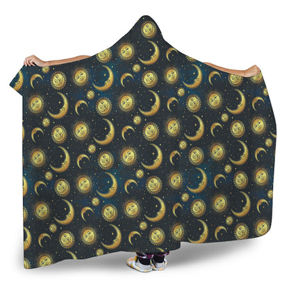 Vintage Moon And Sun Pattern Print Hooded Blanket