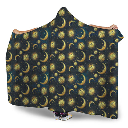 Vintage Moon And Sun Pattern Print Hooded Blanket