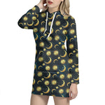 Vintage Moon And Sun Pattern Print Hoodie Dress