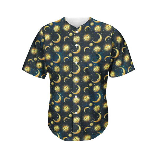 Vintage Moon And Sun Pattern Print Men's Baseball Jersey