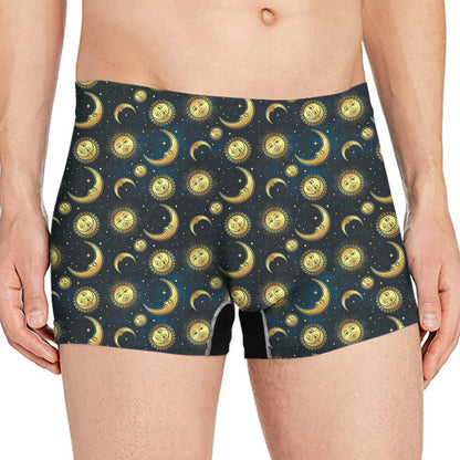 Vintage Moon And Sun Pattern Print Men's Boxer Briefs