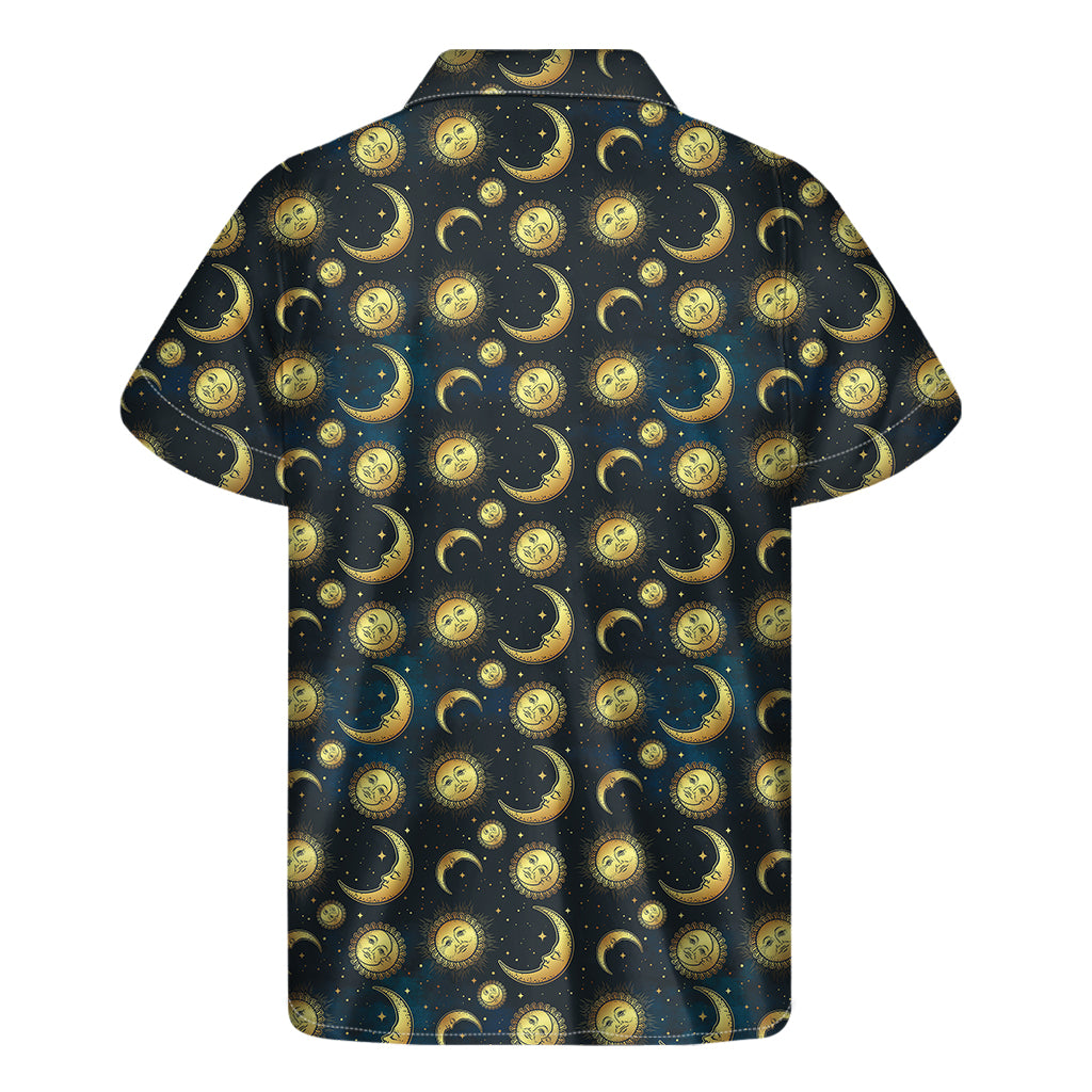 Vintage Moon And Sun Pattern Print Men's Short Sleeve Shirt