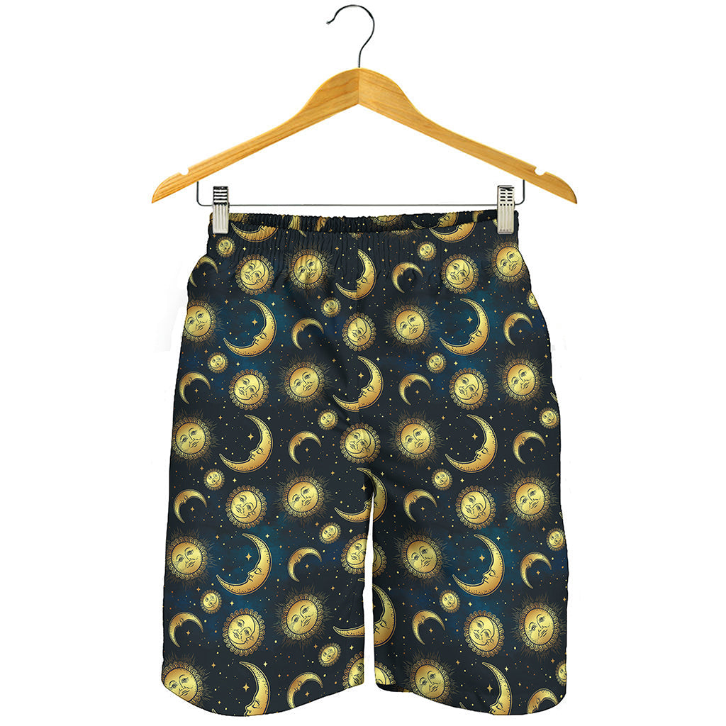 Vintage Moon And Sun Pattern Print Men's Shorts