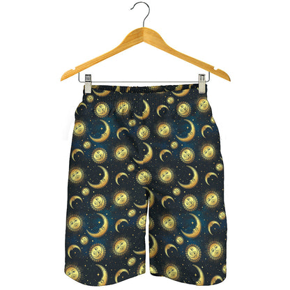 Vintage Moon And Sun Pattern Print Men's Shorts