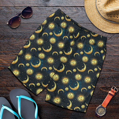 Vintage Moon And Sun Pattern Print Men's Shorts