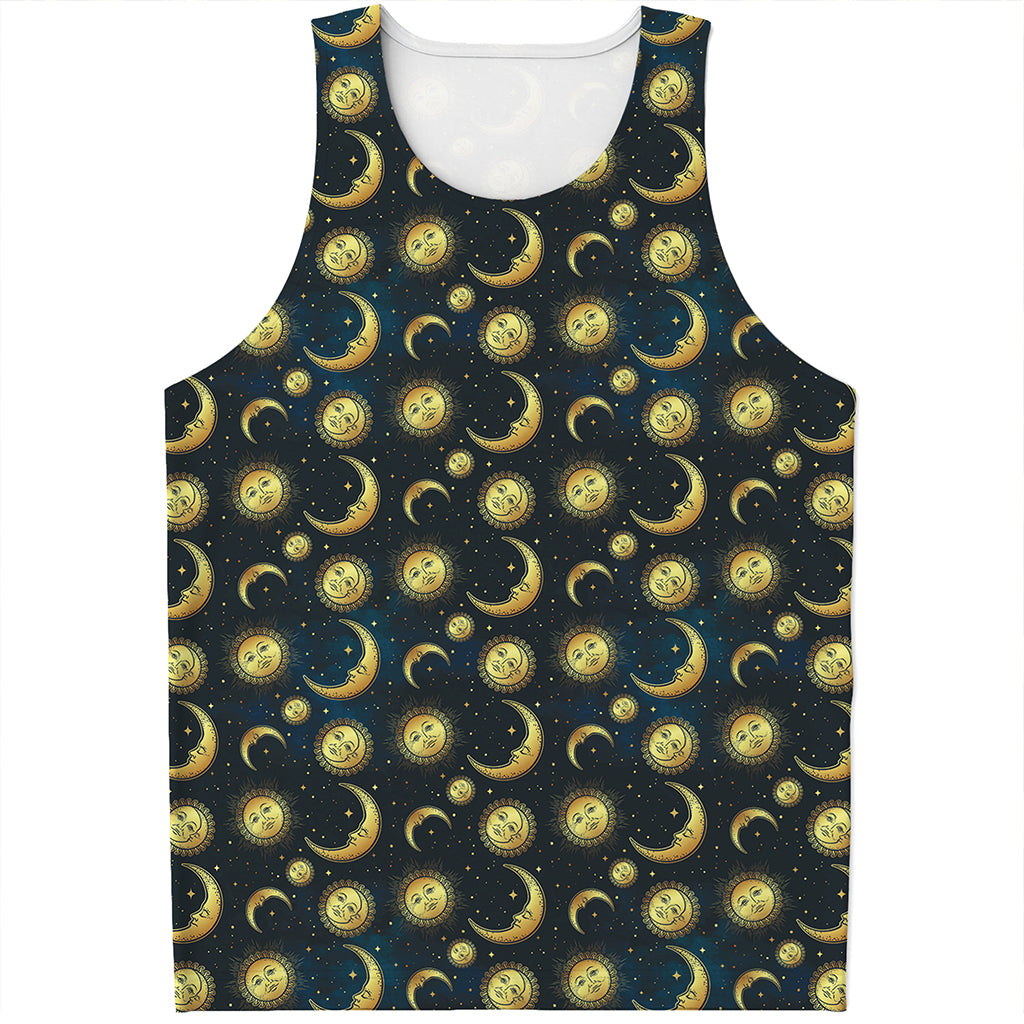 Vintage Moon And Sun Pattern Print Men's Tank Top