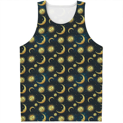 Vintage Moon And Sun Pattern Print Men's Tank Top