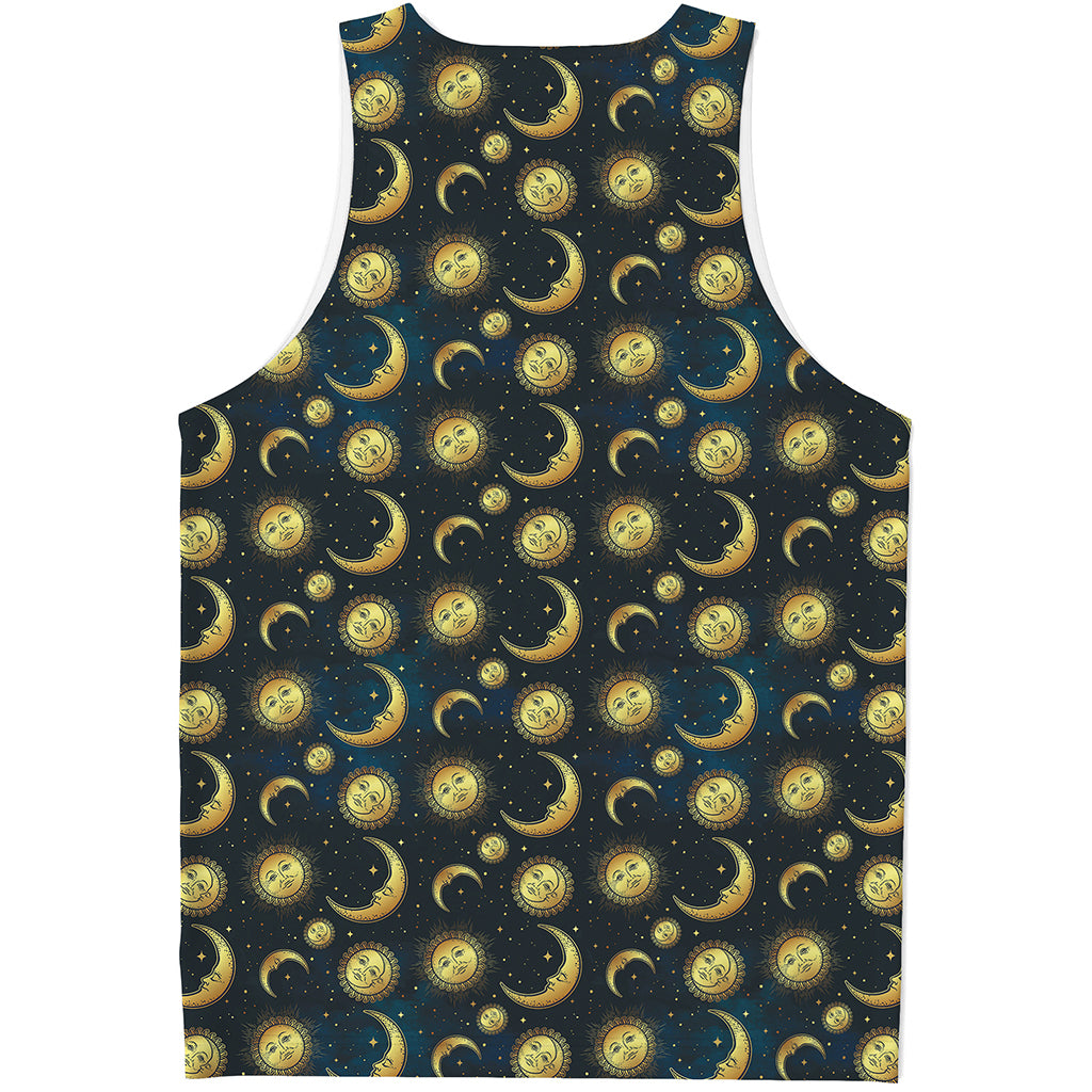 Vintage Moon And Sun Pattern Print Men's Tank Top