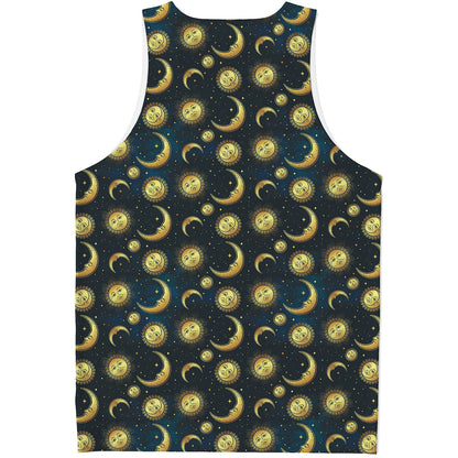 Vintage Moon And Sun Pattern Print Men's Tank Top